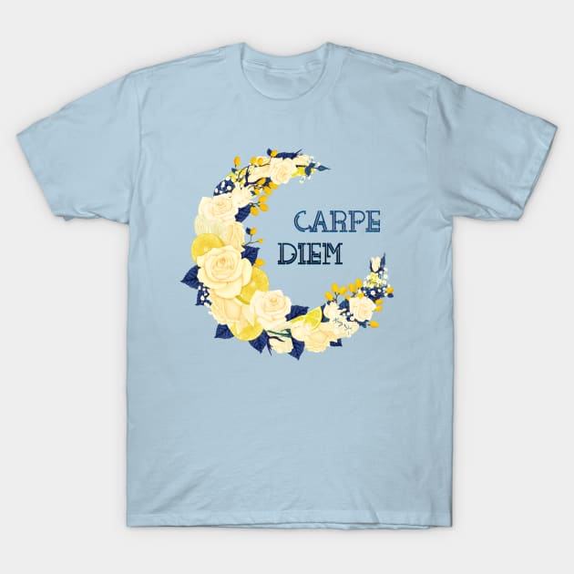 Full Bloom | Blue Carpe Diem T-Shirt by hisameartwork